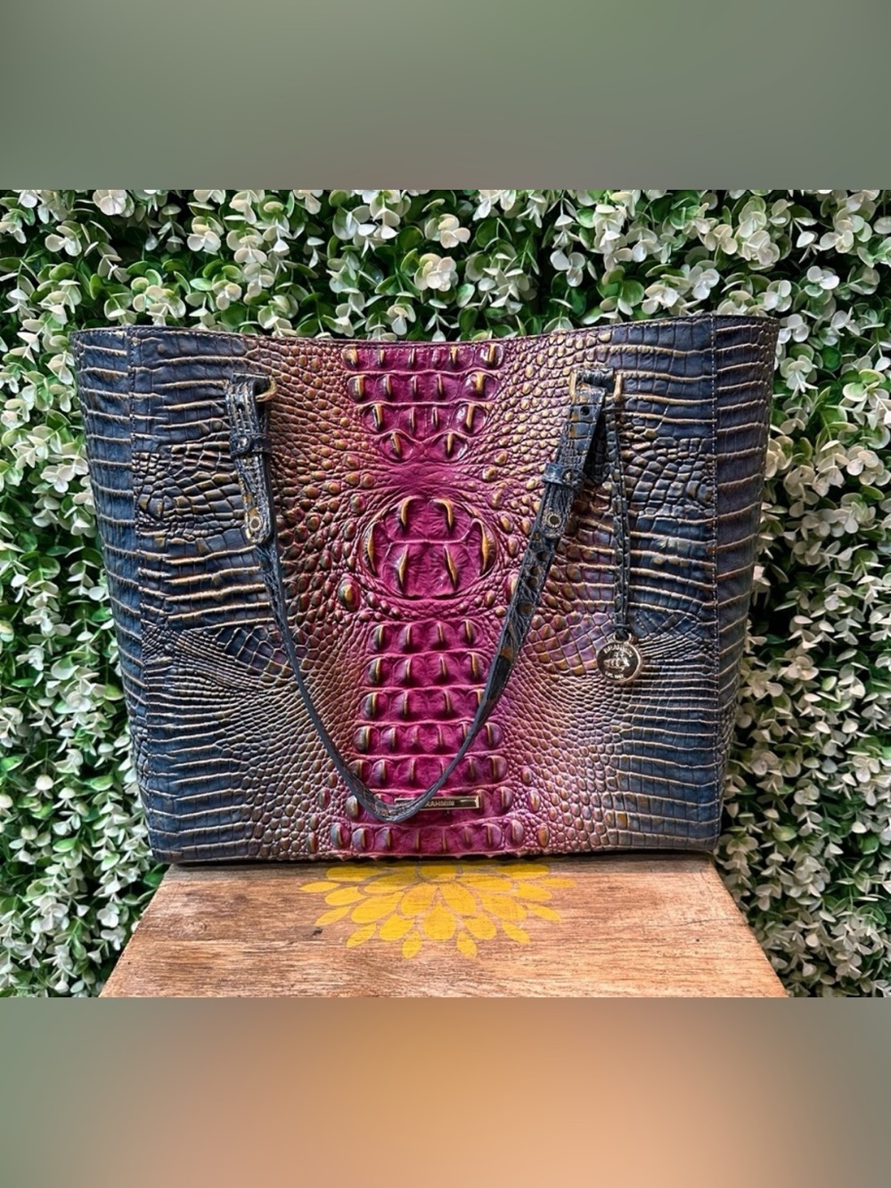 Brahmin Asher Purple and Blue Croc-Embossed Leather Tote